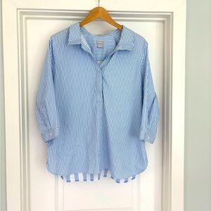 Chico’s No Iron Stripped 3/4 Sleeve 1/4 Button Down Top 3/XL Preppy